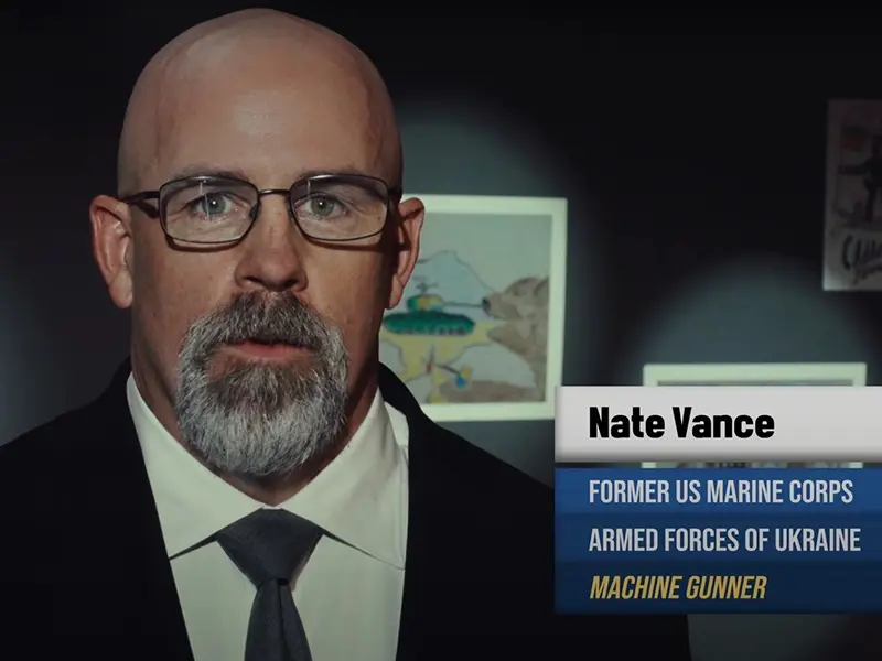 Nate Vance, a former U.S. Marine who fought for three years in Ukraine after Russia’s full-scale invasion, introducing the film and reflecting on what he witnessed during the war.