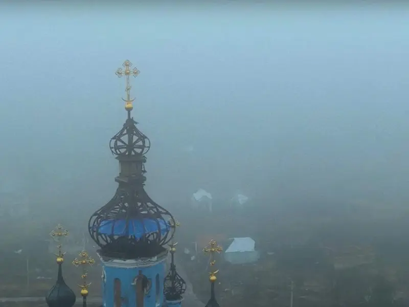 A Ukrainian church destroyed by a Russian strike, evidence of a broad pattern of attacks on religious sites and persecution of Ukrainian clergy.
